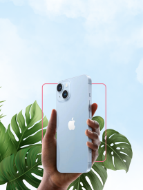 iPhone in blue sky with plant in background