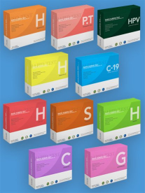 Multiple medicine boxes aligned in different colours