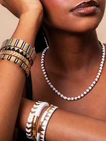 Black woman model wearing Leigh Avenue jewellery