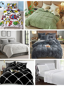 6 images of beds with different colours and in collage form
