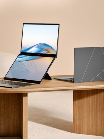 open asus laptop on wooden table
